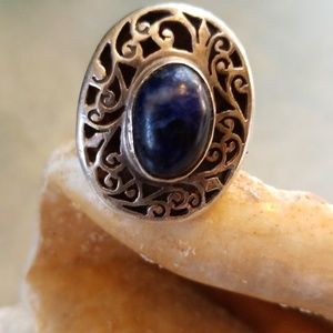 VTG.925 FILIGREE& LAPIS LARGE RING. A BEAUTY!
